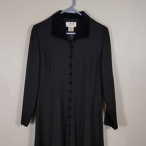 Vintage Talbots 100% Wool Trench Coat Size S Black Button Velvet Classic Y2K 90s - Picture 2 of 13